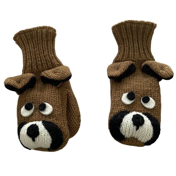 Nirvana Designs Accessories - NIrvana Designs Adult Lined Brown Wool Knit Dog Face Gloves Mittens Puppets